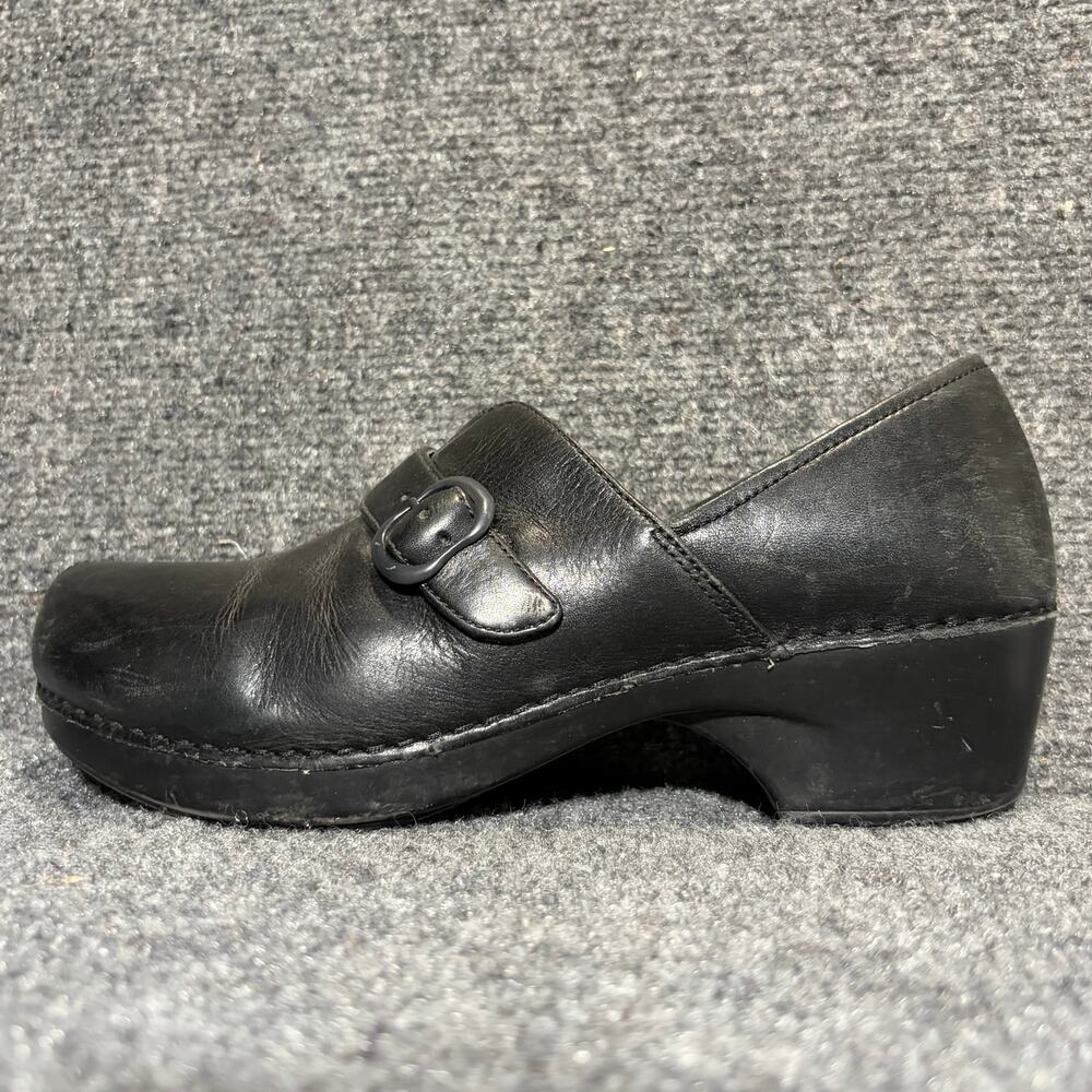 Dansko Tamara Black Leather Clog Buckle Strap Slip On Comfort Shoes Womens 9.5
